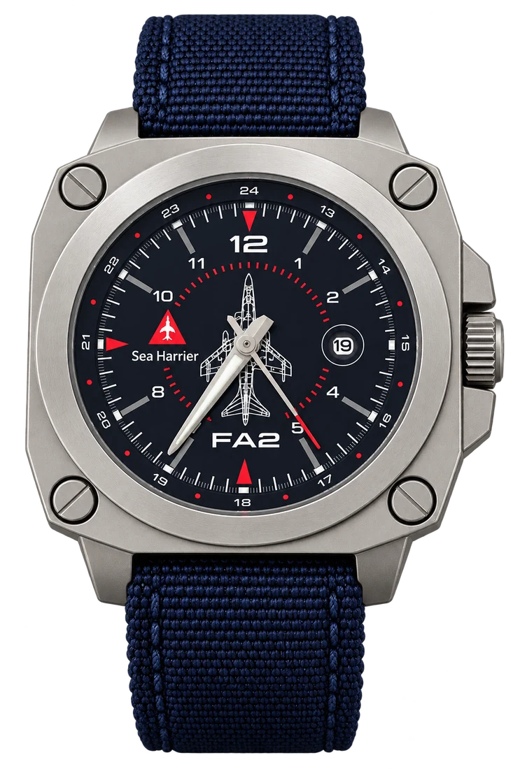 Sea Harrier FA2 watch with a deep navy dial